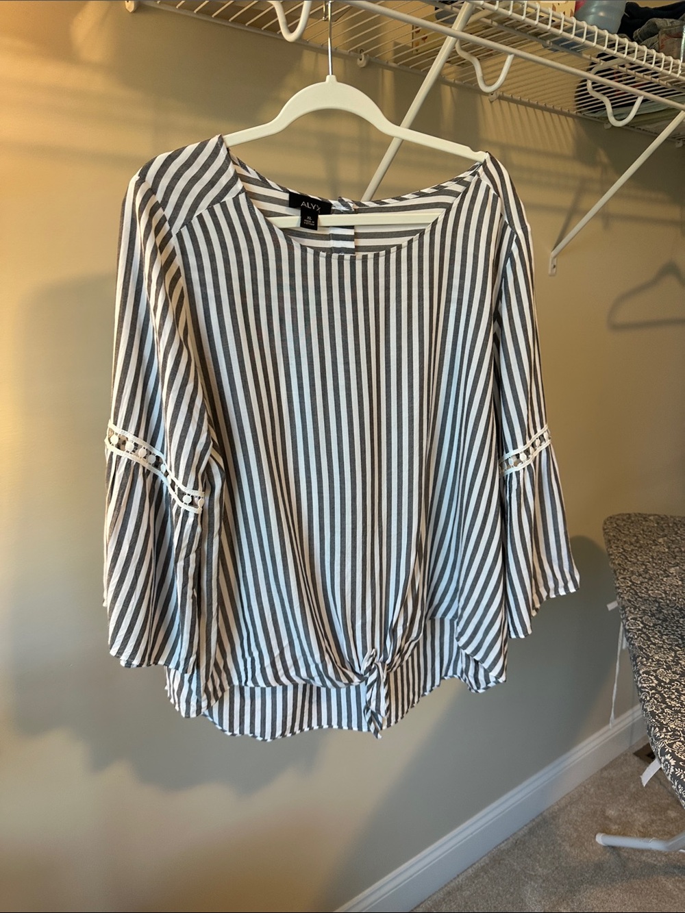 Alyx Black and White Striped Tie-Hem Blouse